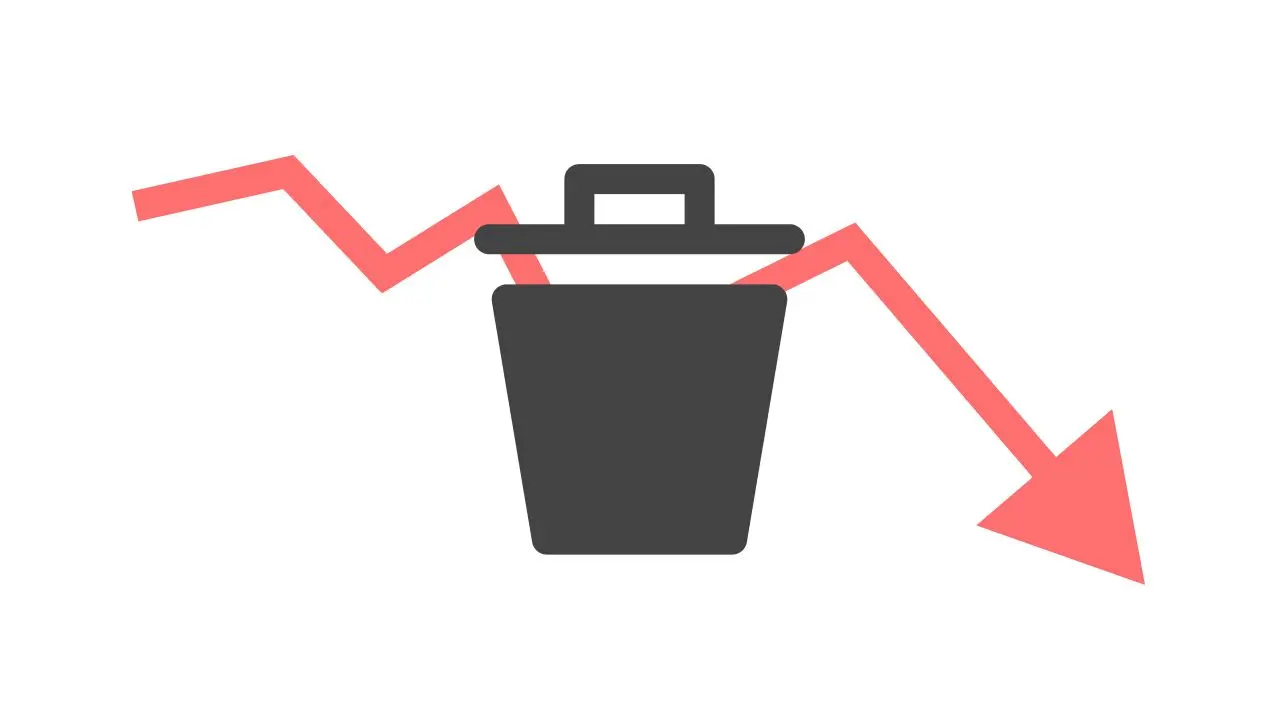 trash can with arrow down to show waste reduction